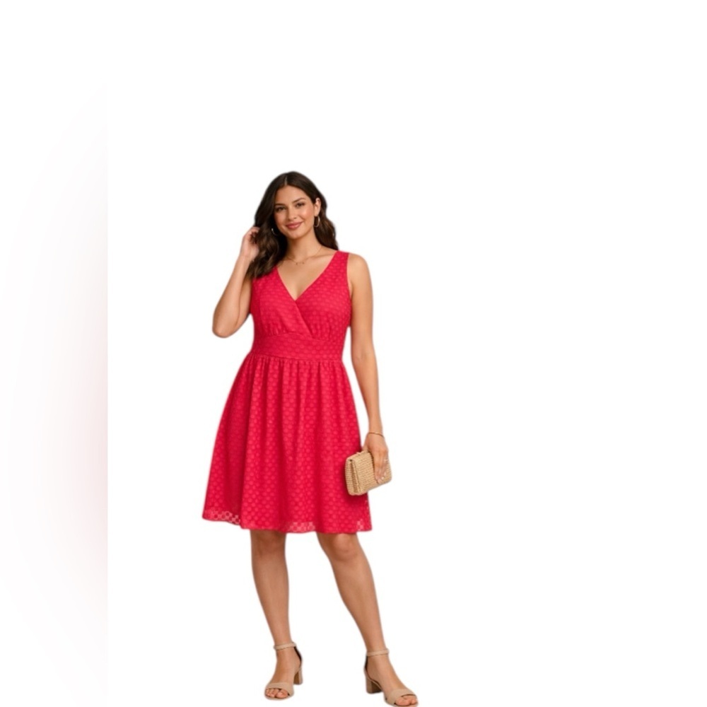 Nine West Pink Textured Sleeveless V-Neck Dress Size 14